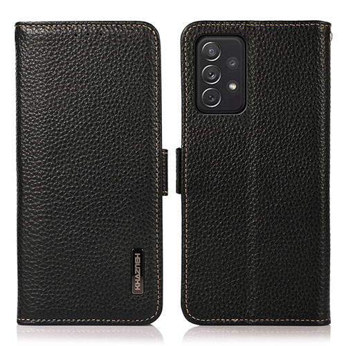 Leather Case Stands Flip Cover Holder B03H for Samsung Galaxy A72 4G Black