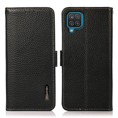 Leather Case Stands Flip Cover Holder B03H for Samsung Galaxy F12 Black