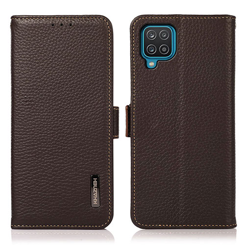 Leather Case Stands Flip Cover Holder B03H for Samsung Galaxy F12 Brown