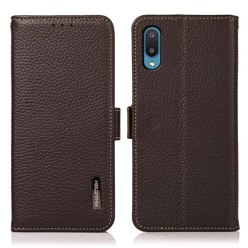 Leather Case Stands Flip Cover Holder B03H for Samsung Galaxy M02 Brown