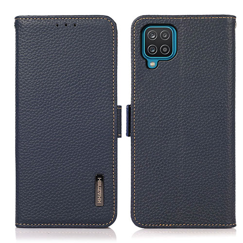 Leather Case Stands Flip Cover Holder B03H for Samsung Galaxy M12 Blue