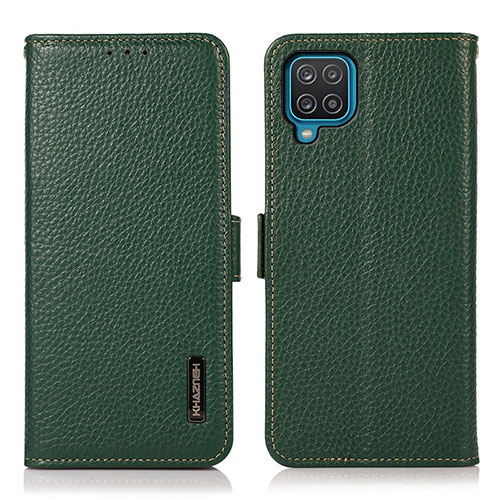 Leather Case Stands Flip Cover Holder B03H for Samsung Galaxy M12 Green