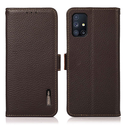 Leather Case Stands Flip Cover Holder B03H for Samsung Galaxy M51 Brown