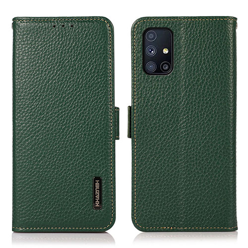 Leather Case Stands Flip Cover Holder B03H for Samsung Galaxy M51 Green