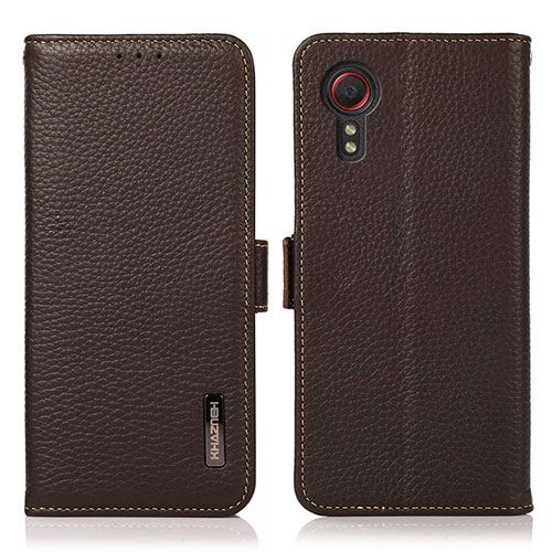 Leather Case Stands Flip Cover Holder B03H for Samsung Galaxy XCover 5 SM-G525F Brown