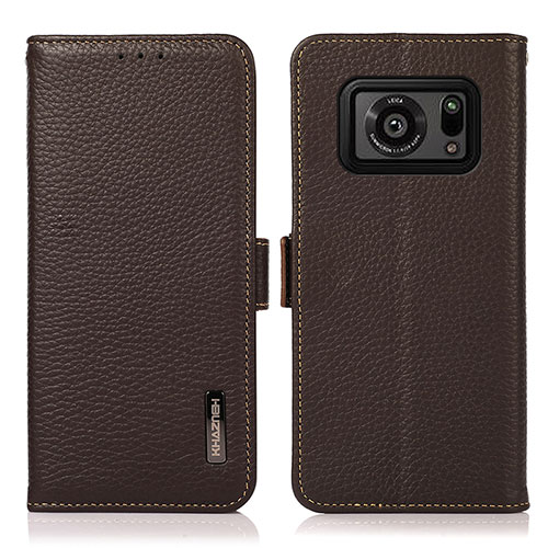 Leather Case Stands Flip Cover Holder B03H for Sharp Aquos R6 Brown