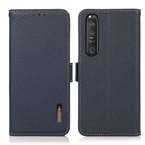 Leather Case Stands Flip Cover Holder B03H for Sony Xperia 1 III Blue