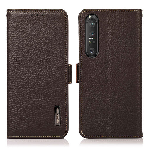 Leather Case Stands Flip Cover Holder B03H for Sony Xperia 1 III Brown