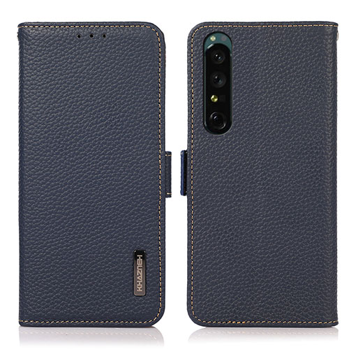 Leather Case Stands Flip Cover Holder B03H for Sony Xperia 1 IV SO-51C Blue