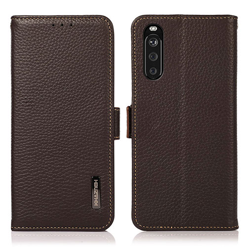 Leather Case Stands Flip Cover Holder B03H for Sony Xperia 10 III Lite Brown