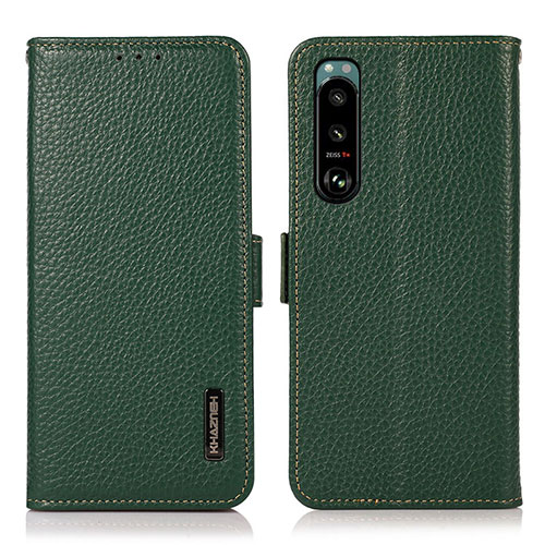 Leather Case Stands Flip Cover Holder B03H for Sony Xperia 5 III Green