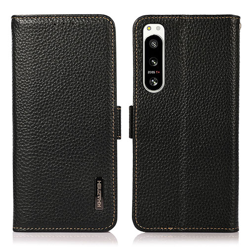 Leather Case Stands Flip Cover Holder B03H for Sony Xperia 5 IV Black