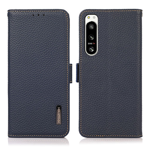 Leather Case Stands Flip Cover Holder B03H for Sony Xperia 5 IV Blue