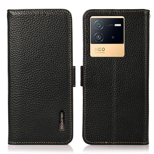 Leather Case Stands Flip Cover Holder B03H for Vivo iQOO Neo6 5G Black