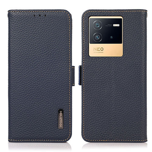 Leather Case Stands Flip Cover Holder B03H for Vivo iQOO Neo6 5G Blue