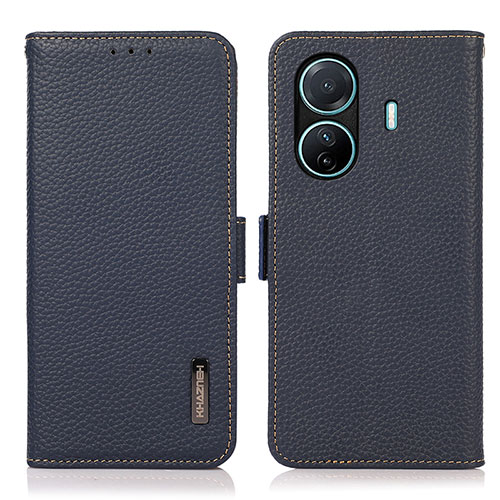 Leather Case Stands Flip Cover Holder B03H for Vivo iQOO Z6 Pro 5G Blue