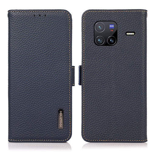 Leather Case Stands Flip Cover Holder B03H for Vivo X80 5G Blue