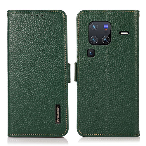 Leather Case Stands Flip Cover Holder B03H for Vivo X80 Pro 5G Green