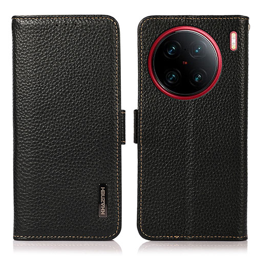 Leather Case Stands Flip Cover Holder B03H for Vivo X90 Pro 5G Black
