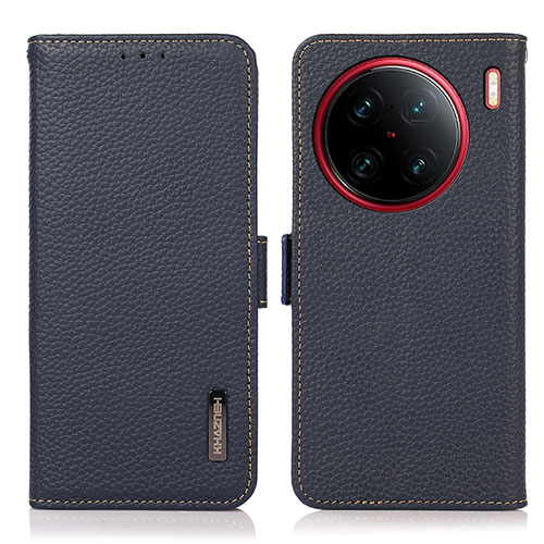 Leather Case Stands Flip Cover Holder B03H for Vivo X90 Pro 5G Blue