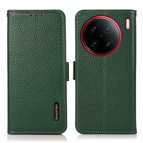 Leather Case Stands Flip Cover Holder B03H for Vivo X90 Pro 5G Green