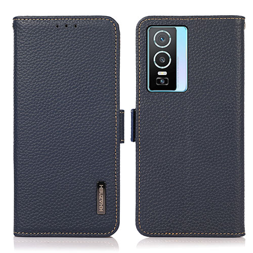 Leather Case Stands Flip Cover Holder B03H for Vivo Y76s 5G Blue