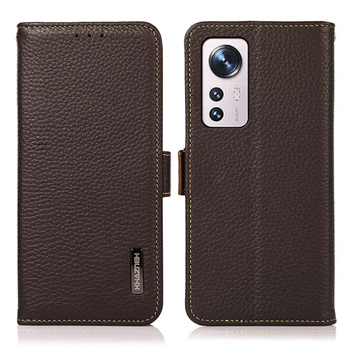 Leather Case Stands Flip Cover Holder B03H for Xiaomi Mi 12 5G Brown