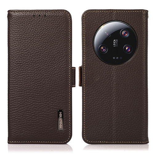 Leather Case Stands Flip Cover Holder B03H for Xiaomi Mi 13 Ultra 5G Brown