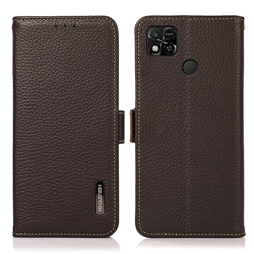 Leather Case Stands Flip Cover Holder B03H for Xiaomi POCO C3 Brown