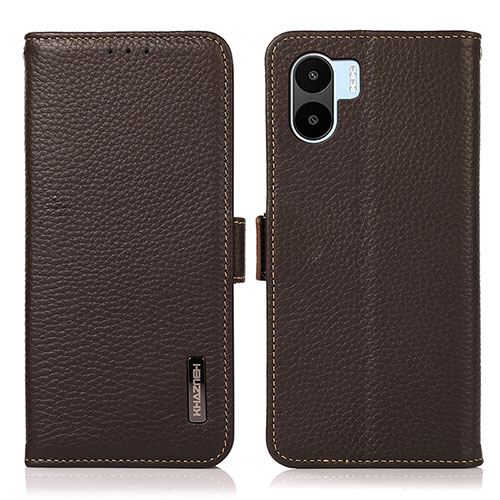 Leather Case Stands Flip Cover Holder B03H for Xiaomi Poco C50 Brown