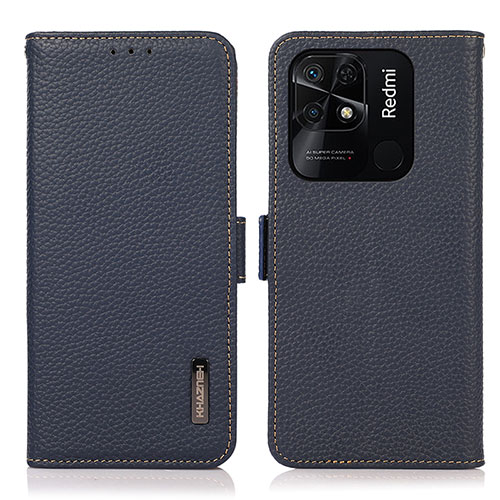 Leather Case Stands Flip Cover Holder B03H for Xiaomi Redmi 10 India Blue