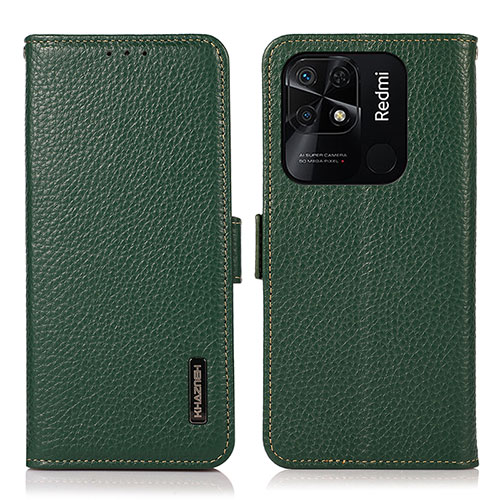 Leather Case Stands Flip Cover Holder B03H for Xiaomi Redmi 10 India Green