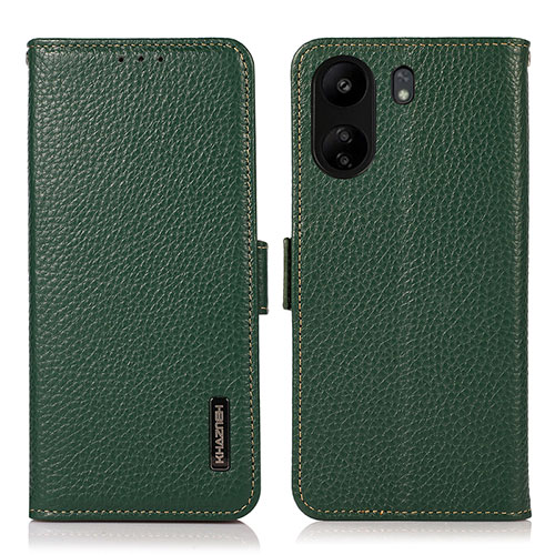 Leather Case Stands Flip Cover Holder B03H for Xiaomi Redmi 13C Green