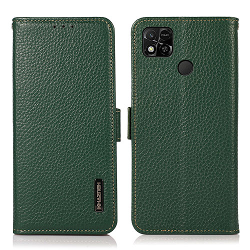 Leather Case Stands Flip Cover Holder B03H for Xiaomi Redmi 9 India Green
