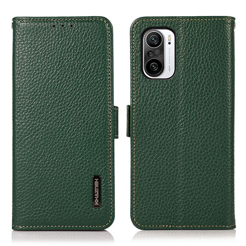 Leather Case Stands Flip Cover Holder B03H for Xiaomi Redmi K40 5G Green