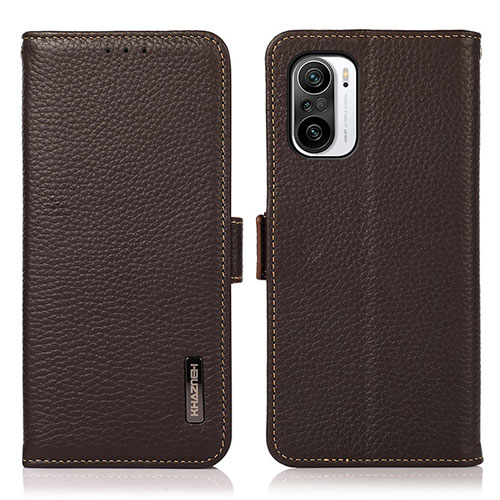 Leather Case Stands Flip Cover Holder B03H for Xiaomi Redmi K40 Pro+ Plus 5G Brown