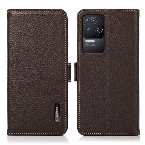 Leather Case Stands Flip Cover Holder B03H for Xiaomi Redmi K50 Pro 5G Brown