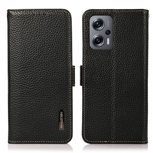 Leather Case Stands Flip Cover Holder B03H for Xiaomi Redmi K50i 5G Black