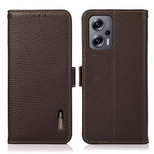 Leather Case Stands Flip Cover Holder B03H for Xiaomi Redmi K50i 5G Brown