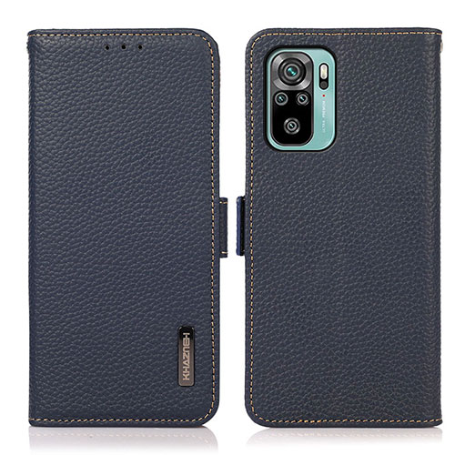 Leather Case Stands Flip Cover Holder B03H for Xiaomi Redmi Note 10 4G Blue