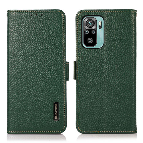 Leather Case Stands Flip Cover Holder B03H for Xiaomi Redmi Note 10 4G Green