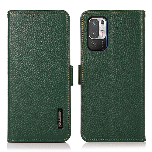 Leather Case Stands Flip Cover Holder B03H for Xiaomi Redmi Note 10 5G Green