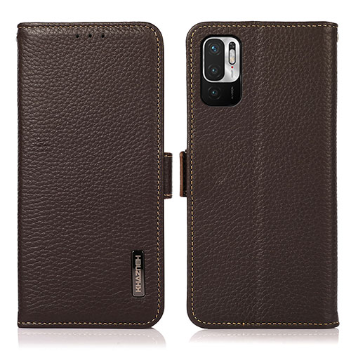 Leather Case Stands Flip Cover Holder B03H for Xiaomi Redmi Note 10 JE 5G Brown