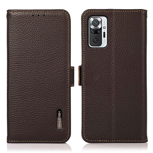 Leather Case Stands Flip Cover Holder B03H for Xiaomi Redmi Note 10 Pro 4G Brown