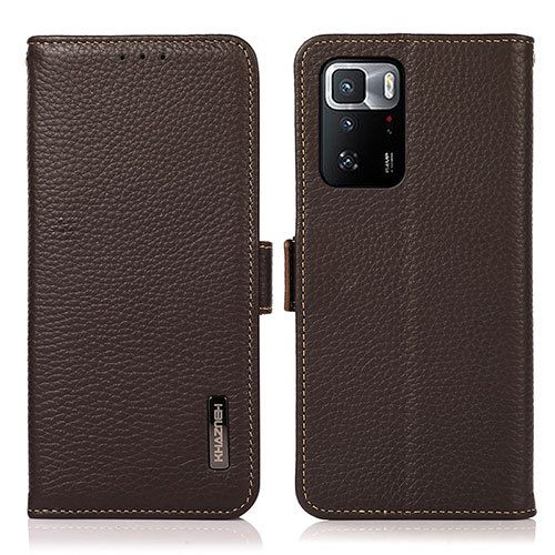 Leather Case Stands Flip Cover Holder B03H for Xiaomi Redmi Note 10 Pro 5G Brown