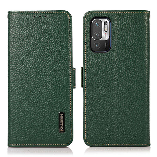 Leather Case Stands Flip Cover Holder B03H for Xiaomi Redmi Note 10T 5G Green