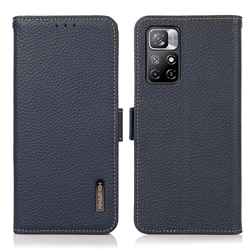 Leather Case Stands Flip Cover Holder B03H for Xiaomi Redmi Note 11 5G Blue