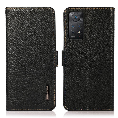 Leather Case Stands Flip Cover Holder B03H for Xiaomi Redmi Note 11 Pro 5G Black