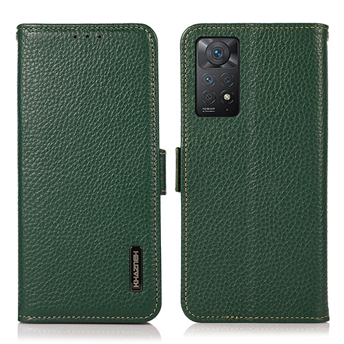 Leather Case Stands Flip Cover Holder B03H for Xiaomi Redmi Note 11 Pro 5G Green