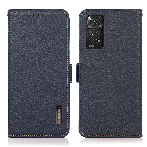 Leather Case Stands Flip Cover Holder B03H for Xiaomi Redmi Note 11S 4G Blue